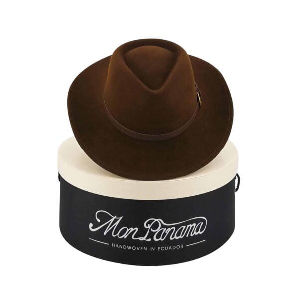 MonPanama Hat - Rob chocolate - front with hatbox