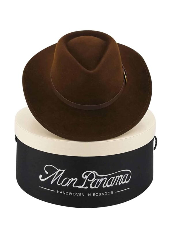MonPanama Hat - Rob chocolate - front with hatbox